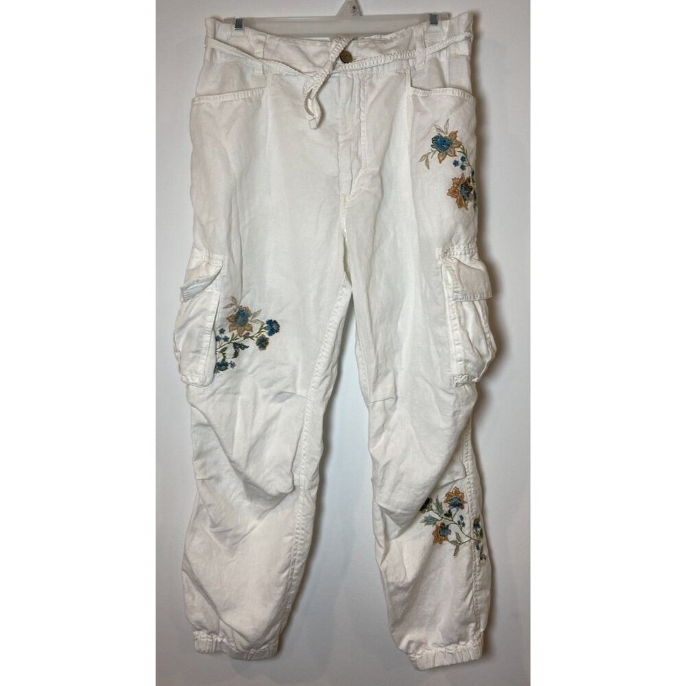 Sundance White Floral Embroidered Joggers